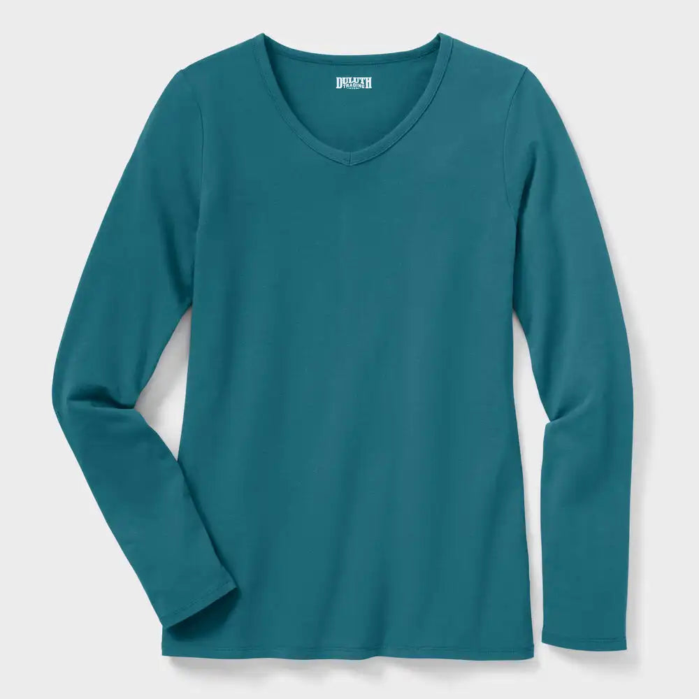 Women's Plus No-Yank Long Sleeve V-Neck T-Shirt
